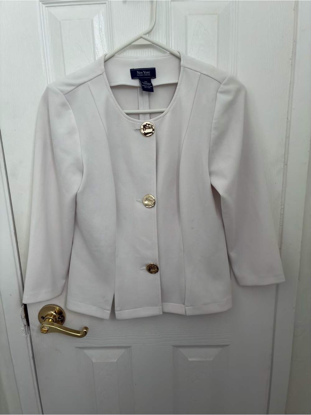 Women's White Collarless Structured Blazer Jacket